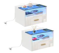 Lot de 2 Table de Chevet LED Suspendue - LVHCMFOHM - Avec Station de Charge - Compartiment Ouvert - Tiroir Coulissant - Blanc