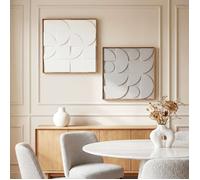 Lot de 2 tableaux abstraits 3D - HOMCOM - décoration murale en bois géométrique - 80 x 80 cm - blanc
