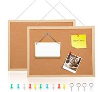 Lot de 2 tableaux d'affichage en liège naturel avec cadre en bois de pin - Pour bureau, école, maison - 40 x 30 cm