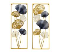 Lot de 2 tableaux muraux en métal décoration intérieure Motif feuilles de ginkgo Pour salon et chambre à coucher