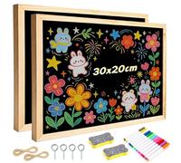 Lot de 2 tableaux noirs muraux, format A4, ardoise, cadre en bois, avec 2 effaceurs, 30 x 20 cm. Idéal pour les enfants, les buffets, les fêtes, les écoles et les restaurants.