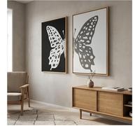 Lot de 2 Tableaux Papillon Noir et Blanc-Impression sur Toile Murale Minimaliste 41x61cm avec Cadre Flottant