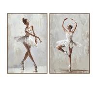 Lot de 2 Tableaux sur Toile représentant des Ballerines avec Partie peintes à la Main en Blanc et Marron 3,5 x 80 x 120 cm