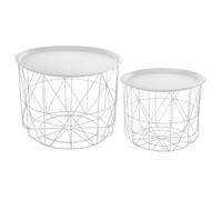 Lot de 2 tables à café gigognes avec plateaux amovibles - ATMOSPHERA - Design et Modernes - Métal - BLANC