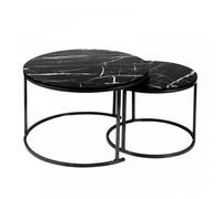 Lot de 2 tables basses Christchurch rondes gigognes effet marbre blanc VIVOLILV - Table basse Design classique avec Base en Métal