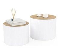 Lot de 2 tables basses cylindres gigognes GALIA bois et blanc Blanc G