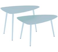Lot de 2 tables basses de jardin, tables d'appoint gigognes triangulaires, cadre en acier patins ajustables bleu clair