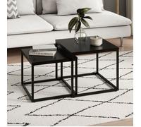 Lot de 2 tables basses de salon - Tables gigognes - Table basse carrée - Set de 2 tables - Style industriel - Noir