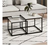 Lot de 2 tables basses de salon - Tables gigognes - Table basse carrée - Set de 2 tables - Style industriel - Blanc