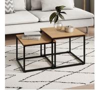 Lot de 2 tables basses de salon - Tables gigognes - Table basse carrée - Set de 2 tables - Style industriel - Chêne clair