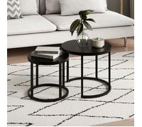 Lot de 2 tables basses de salon - Tables gigognes - Table basse ronde - Set de 2 tables - Style industriel - Noir
