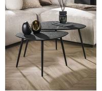 Lot de 2 tables basses galets 80 et 61 cm en bois et métal gris foncé