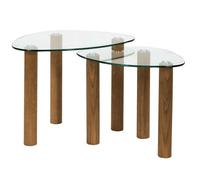 Lot de 2 Tables basses gigogne forme galet en verre trempé pieds en hévéa - INAYA