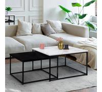 Lot de 2 tables basses gigognes alaska carrées 60-70 effet marbre et noir pieds métal