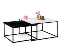 IDMARKET Lot de 2 tables basses gigognes ALASKA carrées 60/70 effet marbre et noir pieds métal