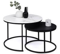 Lot De 2 Tables Basses Gigognes Alaska Rondes 54/70 En Bois Effet Marbre Et Noir Pieds Métal