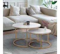 IDMarket Lot de 2 tables basses gigognes ALASKA rondes 54/70 effet marbre pieds dorés