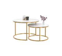 IDMarket Lot de 2 tables basses gigognes ALASKA rondes 54/70 effet marbre pieds dorés