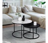 Lot De 2 Tables Basses Gigognes Alaska Rondes 54/70 En Bois Effet Marbre Et Noir Pieds Métal