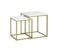 HOMCOM Tables gigognes, lot de 2, tables basses carrées, table d'appoint, armature en acier blanc or