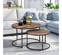 IDMarket - Lot de 2 Tables Basses gigognes Hawkins Rondes 54/70 Bois foncé Design Industriel