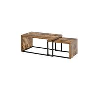 HOMCOM Lot de 2 tables basses gigognes encastrable Design Industriel 90×48×42 Noir aspect vieux bois