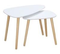 HOMCOM Lot de 2 tables basses gigognes design scandinave pieds en bois et plateau MDF blanc