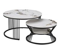 Lot de 2 tables basses gigognes en céramique "Ombre" - 70 x 70 x 45 cm - Blanc