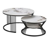Lot de 2 tables basses gigognes en céramique "Ombre" - 80 x 80 x 45 cm - Blanc 1