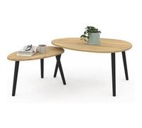 Lot de 2 tables basses gigognes gaia bois et pieds noirs scandinave