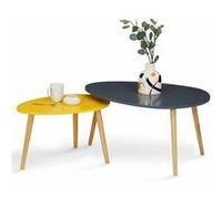 Lot de 2 tables basses gigognes GAIA laquées gris jaune scandinave Gris G