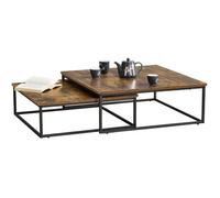 Lot de 2 tables basses gigognes Haninge carrées Effet bois foncé [en.casa]
