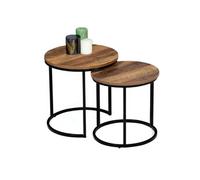 IDMarket – Lot de 2 tables basses gigognes Hawkins rondes 40/45 bois foncé design industriel