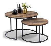 IDMarket - Lot de 2 Tables Basses gigognes Hawkins Rondes 54/70 Bois foncé Design Industriel