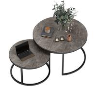 Lot de 2 tables basses gigognes - HOMCOM - empilable - design industriel - plateau imitation ciment - pieds en métal - gris