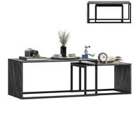 Lot de 2 tables basses gigognes - HOMCOM - encastrable - design industriel - en noir et effet marbre gris foncé