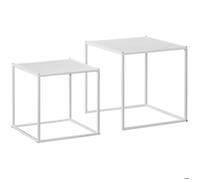 Lot de 2 tables basses gigognes - HOMCOM - modulables, encastrable - en acier - style industriel - blanc