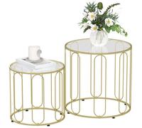 Lot de 2 tables basses gigognes - HOMCOM - rondes modernes - cadre en métal et plateau en verre - ton doré