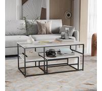 Lot de 2 Tables Basses Gigognes Modernes, Cadre Métal Noir, Placage Marbre, Carrée, Salon, Canapé, Chambre