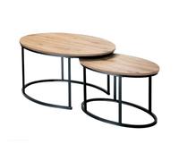CALICOSY - Lot de 2 tables basses gigognes ovales effet chêne L90 cm - LENNY - Bois clair