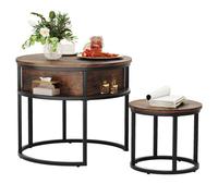 Lot de 2 Tables Basses Gigognes Ronde BALCONERA - Style vintage, plateau relevable - Rangement - Dia. 60 + 38 cm