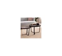 Lot de 2 tables basses gigognes rondes 60 et 44 cm aspect pierre