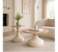 Lot de 2 Tables Basses Gigognes Rondes et Métal Beige - Tables de Salon Design Conique Lisse Style Rétro - Nettoyage facile - Chic