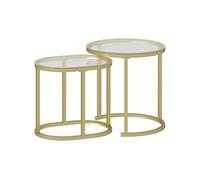 HomCom – Lot de 2 tables basses gigognes encastrables, piètement acier, plateau verre trempé Jaune G