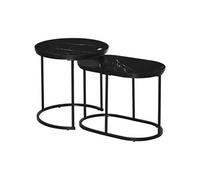 Lot de 2 tables basses gigognes - tables d'appoint encastrables style contemporain - piètement acier plateau MDF aspect marbre noir