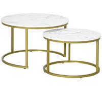 Lot de 2 tables basses gigognes tables rondes plateau aspect marbre et pied en acier ? 74 x 46,3 cm blanc doršŠ
