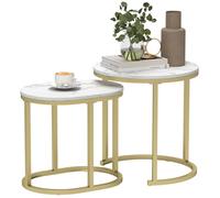 Lot de 2 tables basses gigognes - tables d'appoint encastrables style contemporain - piètement acier plateau MDF aspect marbre blanc Blanc G