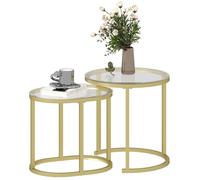 Lot de 2 tables basses gigognes - tables d'appoint encastrables style contemporain - piètement acier plateau verre trempé Jaune G