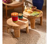 Lot de 2 tables basses rondes 28 et 35 cm en teck naturel - PLIZU