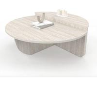 Lot de 2 tables basses rondes effet travertin – Design moderne et asymétrique, lot de 2 tables d'appoint, mobilier de salon scandinave et minimaliste